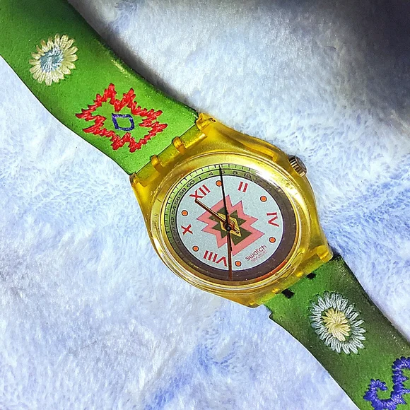 Vintage 1993 Swatch Quartz Watch CUZCO Pink Blue Face w Free Swatch Protector Vintage 1993 Swatch Quartz Watch CUZCO Pink Blue Face w Free  main image 4